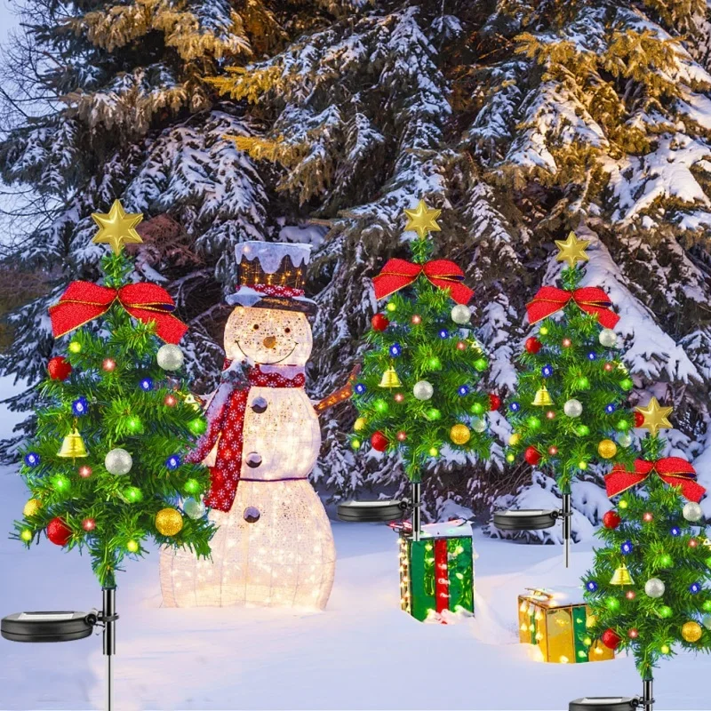 Solar Light Christmas Tree Lights LED Outdoor Waterproof Solar Lawn Lamp Garden Landscape Decorative New Year Christmas Gifts 100pcs pack merry christmas stickers label 3 6cm santa claus sealing sticker for new year gift box decorative sticker stationery