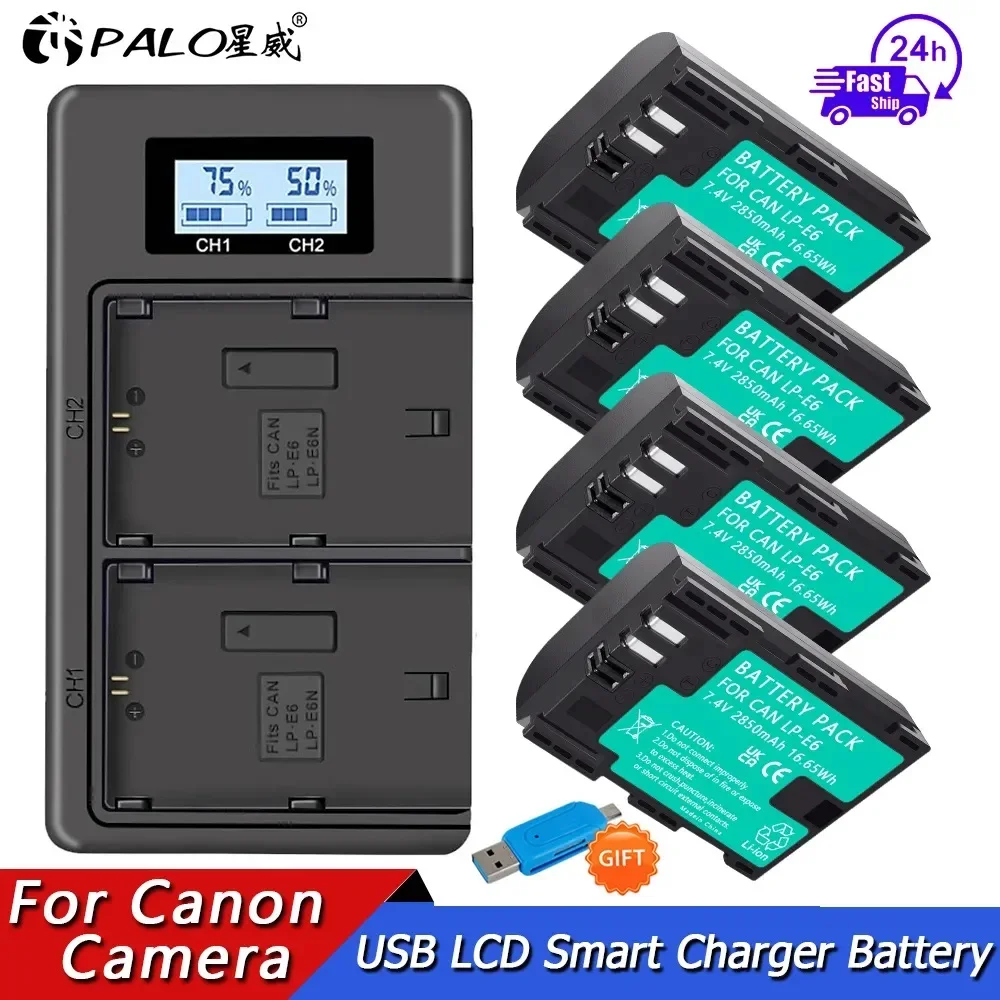 2850mAh LP E6 LPE6 LP-E6 LP-E6N Battery For Canon EOS 5DS R 5D Mark II 5D Mark III 6D 7D 80D 90D EOS 5DS R Camera LCD Charger