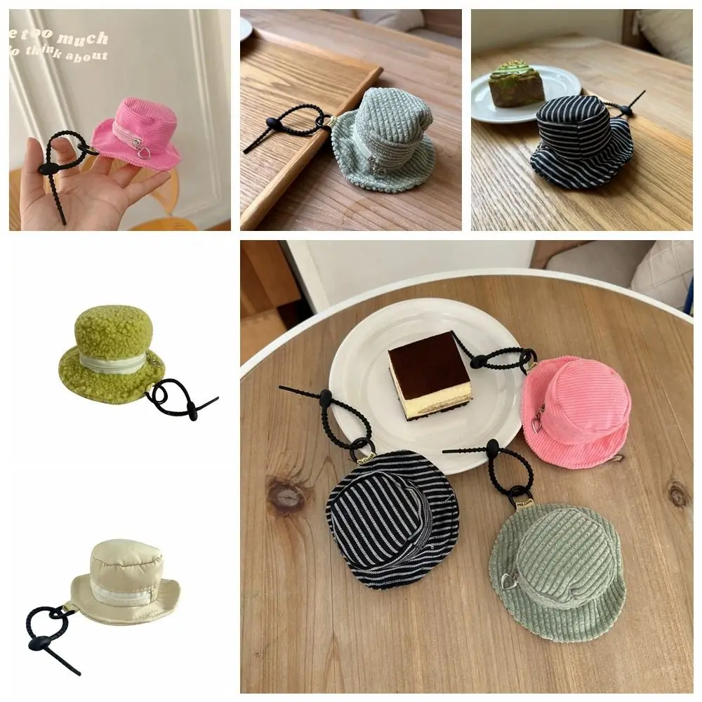 Corduroy Mini Bucket Hat Coin Purse Coin Bag with Keychain Mini Storage Bag Korean Style Bag Pendant Small Wallet Children [fila]corduroy bucket hat
