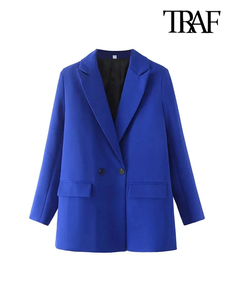 TRAF Women Chic Office Lady Double Breasted Blazer Vintage Coat Fashion Notched Collar Long Sleeve Ladies Outerwear Stylish Tops 6