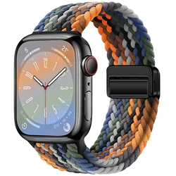 Braided Nylon Magnetic Buckle Watch Strap Bracelet - 38 40 41 42(S11 - S10) (Black Rainbow)