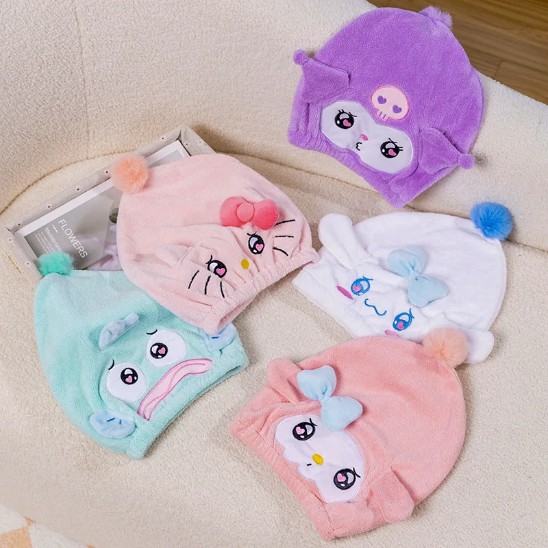 

Шапка для сушки волос Sanrios Kawaii Kuromi аниме мультфильм Hello Kittys коралловый бархат быстросохнущее полотенце шапка поглощающая сухая шапка для ванны