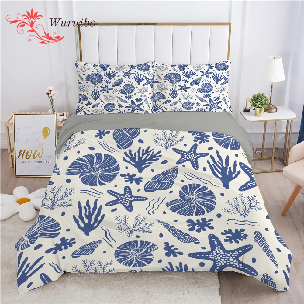 Housse De Couette Esprit Bord De Mer Ensemble de literie de plage avec housse de couette et taie d'oreiller,  housse de couette abstraite, motif coquille de mer, corail, étoile de mer,  reine et roi | AliExpress