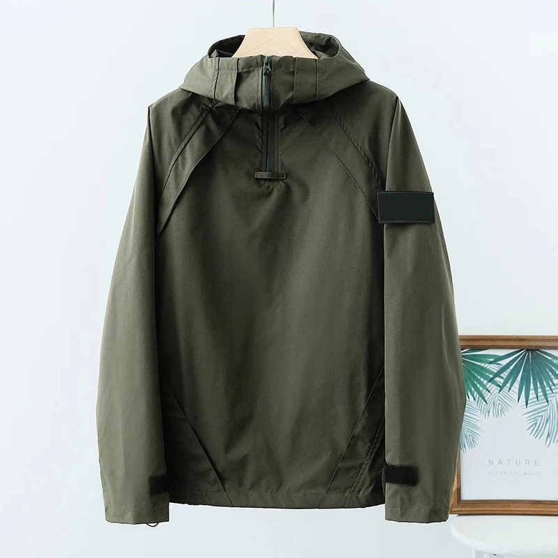 

Men's Hooded Jacket Half Zip Pullover Spring Autumn Outdoor Streetwear Casual Vintage Coat Jaqueta Masculina MA774