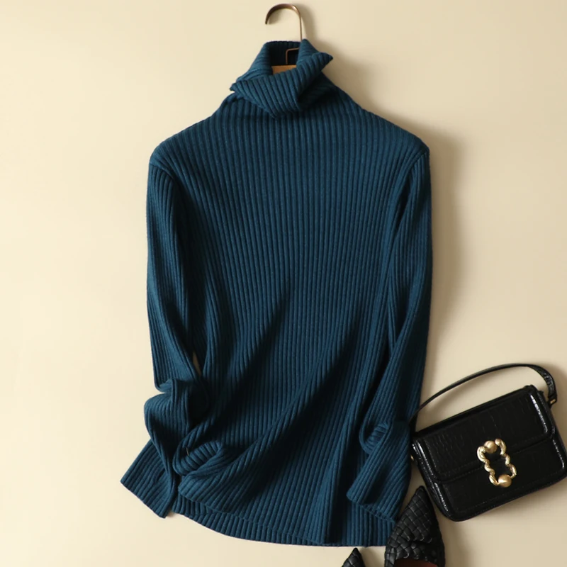 

Turtleneck Solid Knitted Women Sweater Pullovers Autumn Winter New 2022 Elastic All Match Office Lady Buttoming Pulls Tops