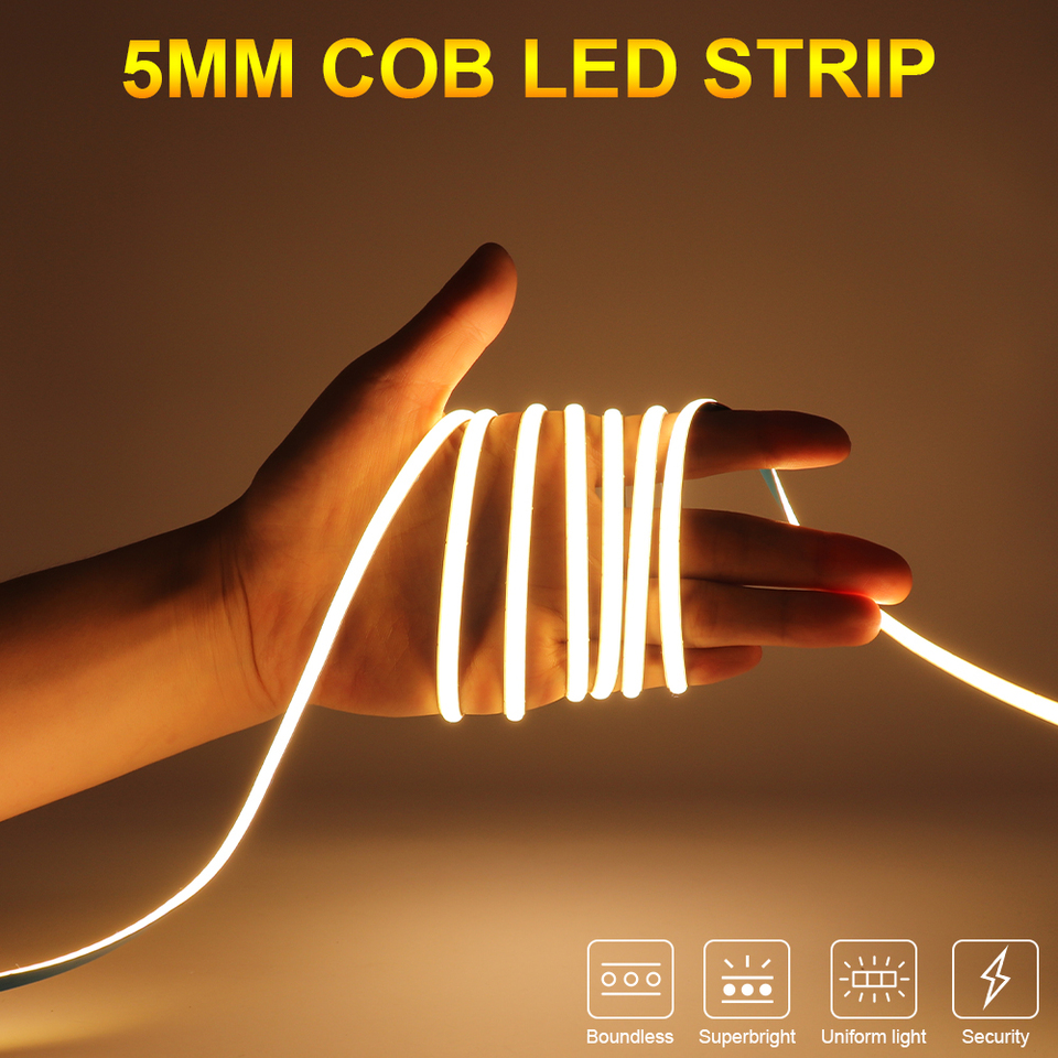 COB LED Strip Light 5mm Colorful 400LEDs Strip Ice Blue/Green/Red/Golden Yellow DC 12V 24V Light Tape for Room Car Decor