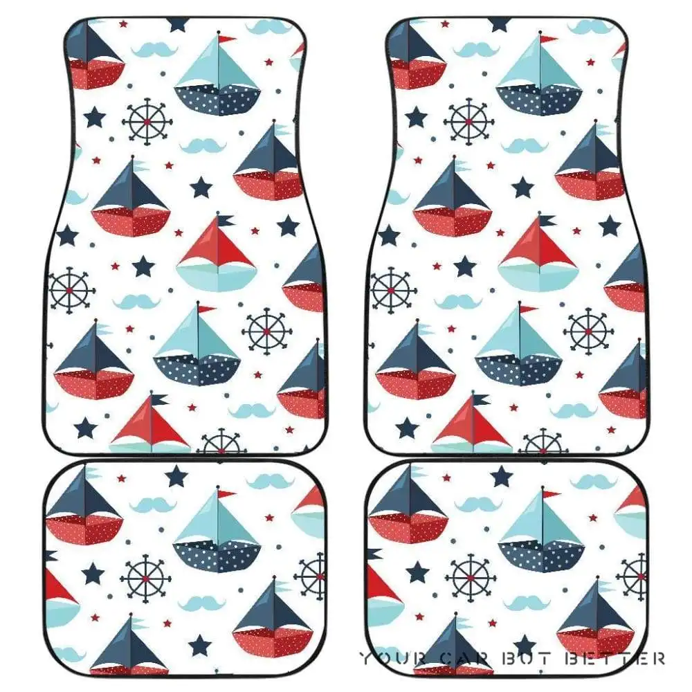 

Cute Color Paper Sailboat Pattern Front And Back Car Mats 045109