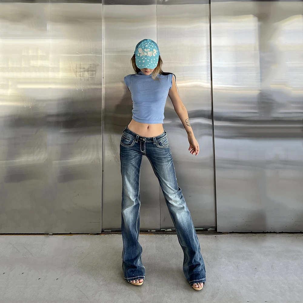 女性のためのヴィンテージデニムジーンズy2k,グラデーション