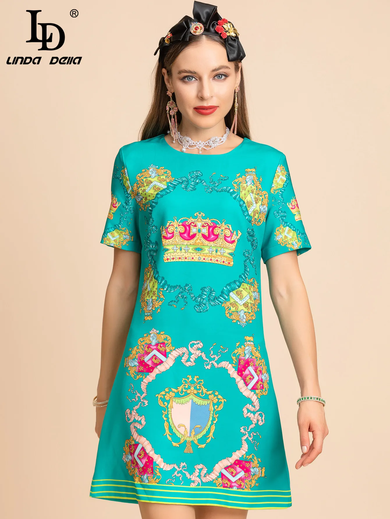 Ld Linda Della Fashion Runway Designer Summer Mini Dress Women Short