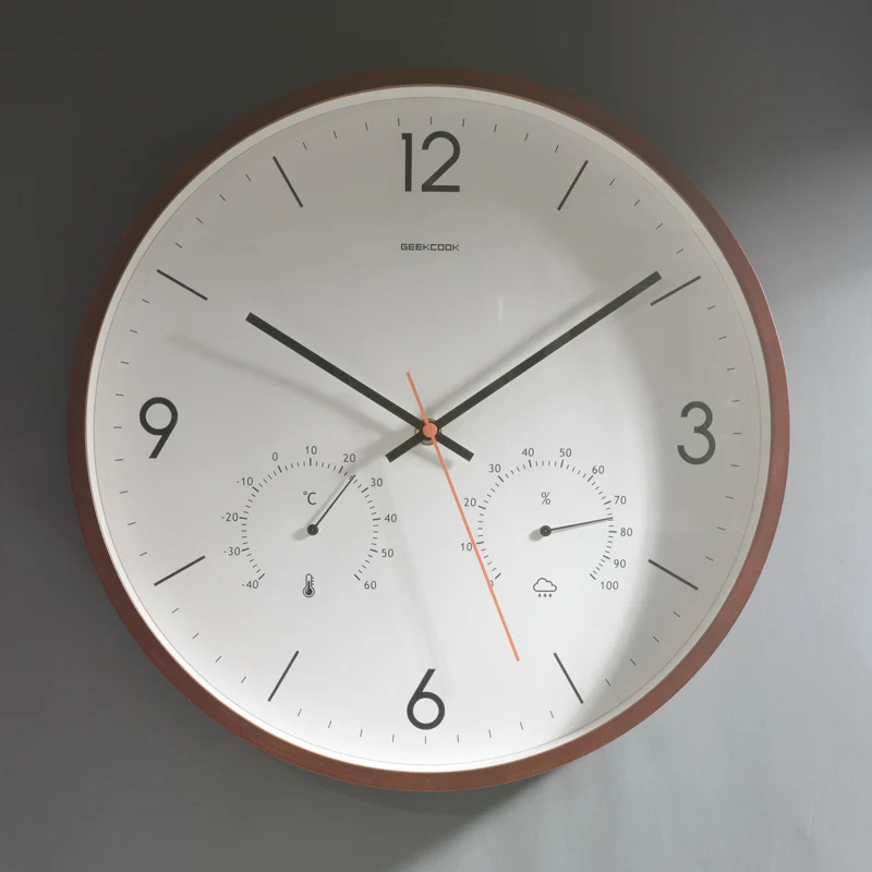 

The product can be customized.14-inch living room wall clock with thermometer Modern minimalist Nordic style silent clock