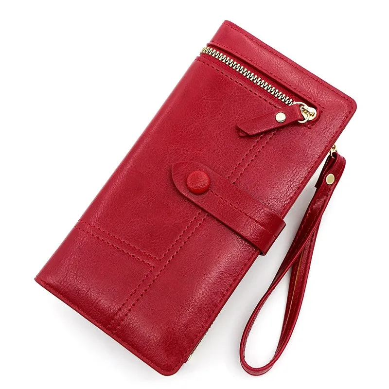 

Women's wallet made of leather Wallets Buckle Zipper Wax oil skin Womens purses mobile phone Purse Coin Purse Carteira Feminina