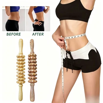 9 Rollers Wooden Massager Handheld Roller Stick Trigger Point Manual Massage Tools for Anti-cellulite, Body Muscle Pain Relief