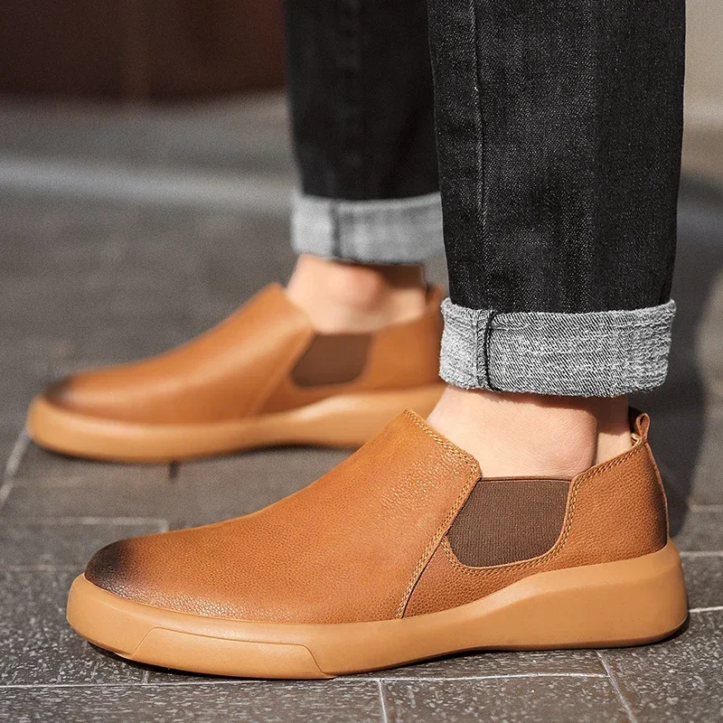 

Мужские повседневные кожаные туфли, коричневые лоферы, обувь больших размеров 38-47 для осени, 2023