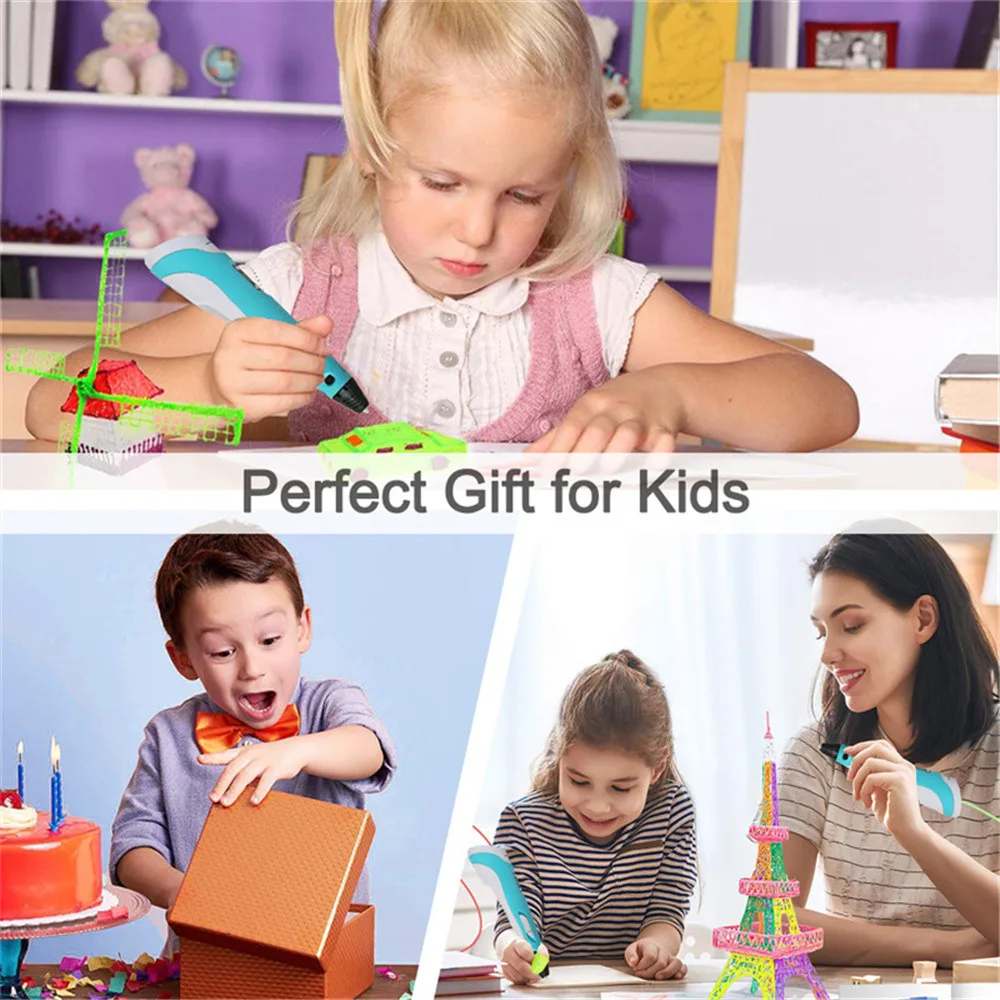 New 3D Drawing Pen for Kids 6 Colors Diy 3D Printing Pen with 200M Pla Filament Creative Toys Kit for Children Student Gift