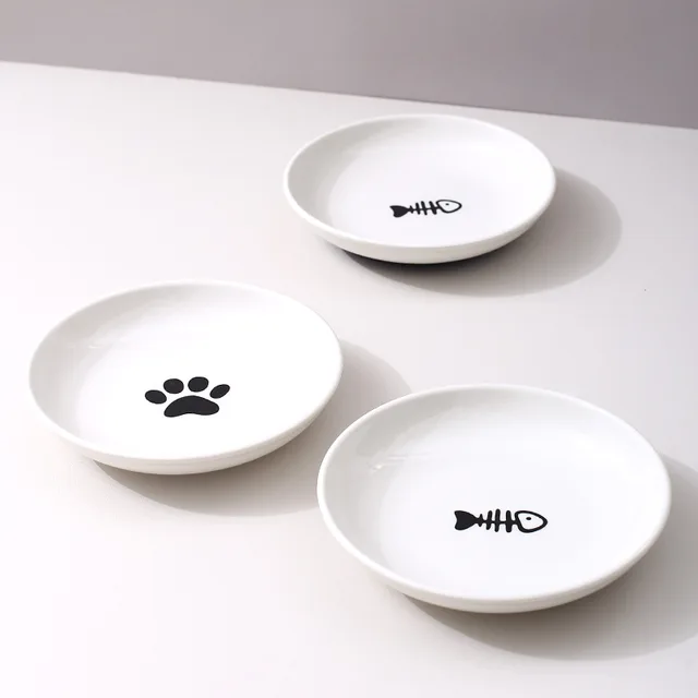 Ceramic Pet Bowl With Silicone Pad for Home Use Fish Bones Cat Claws Food Basin Non Slip Cat Dish Cat Food Tray Pet Feeder 4