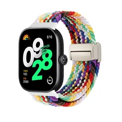 Enhanced Magnetic Braided Nylon Watch Band - Adjustable Solo Loop Sport Strap in Vibrant Colors - MiBand 9Pro 8Pro (Off Rainbow)