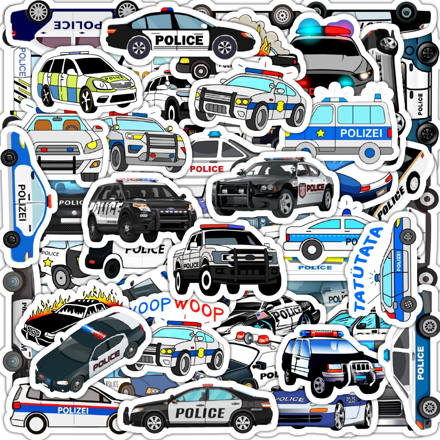 10/30/50pcs  Children's Cartoon Police Car Sticker Mobile Phone Water Cup Computer Decorative Sticker Laptop Waterproof Sticke 19style computer reference keyboard shortcut adhesive sticker for windows pc laptop for macbook for lightroom cheat sheet sticke