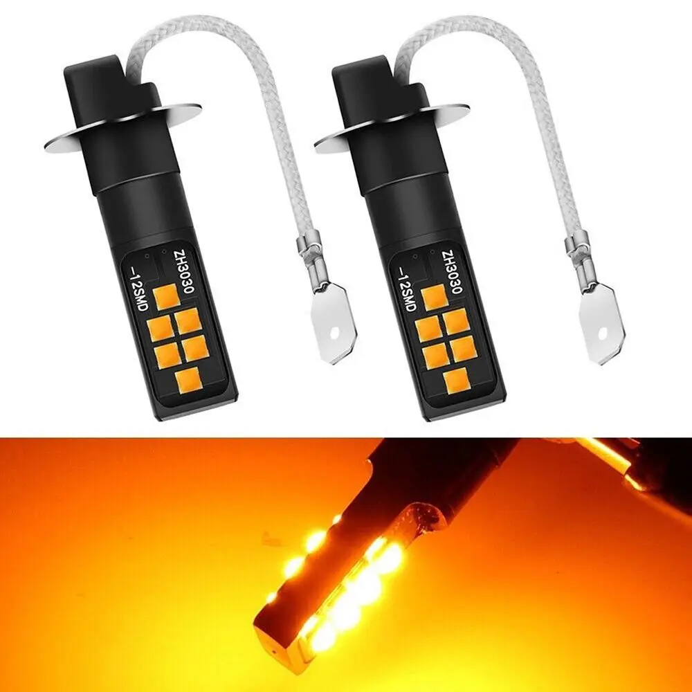 H3 LED Light Bulb 3030 SMD Car Fog Light Super Bright Driving Lamp 3000K Amber Car Accessories DC12V DRL Beam 2 PCs