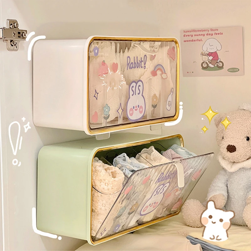 Caja de almacenamiento Kawaii montada en la pared, cajas organizadoras de  plástico para ropa interior, calcetines, papelería transparente,  organizador de maquillaje para Baño| | - AliExpress