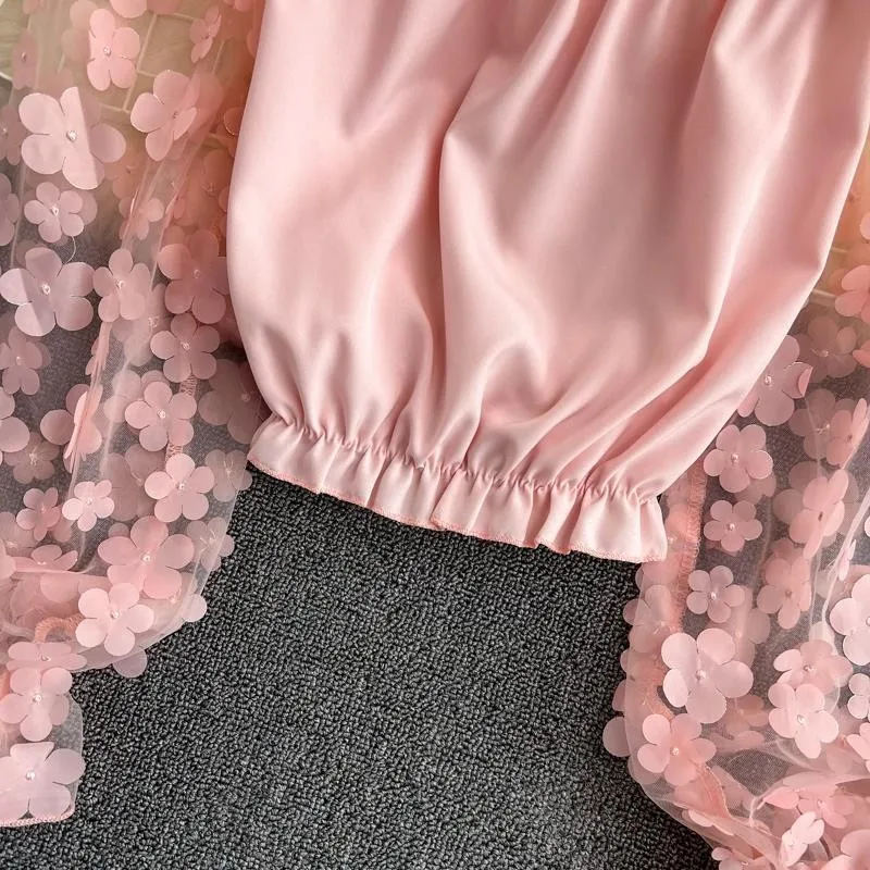 Sexy Off-shoulder Maternity Photography Clothes Lace Flower Photo Shoot Props Short Top Transparent Tulle Long Sleeved Clothes