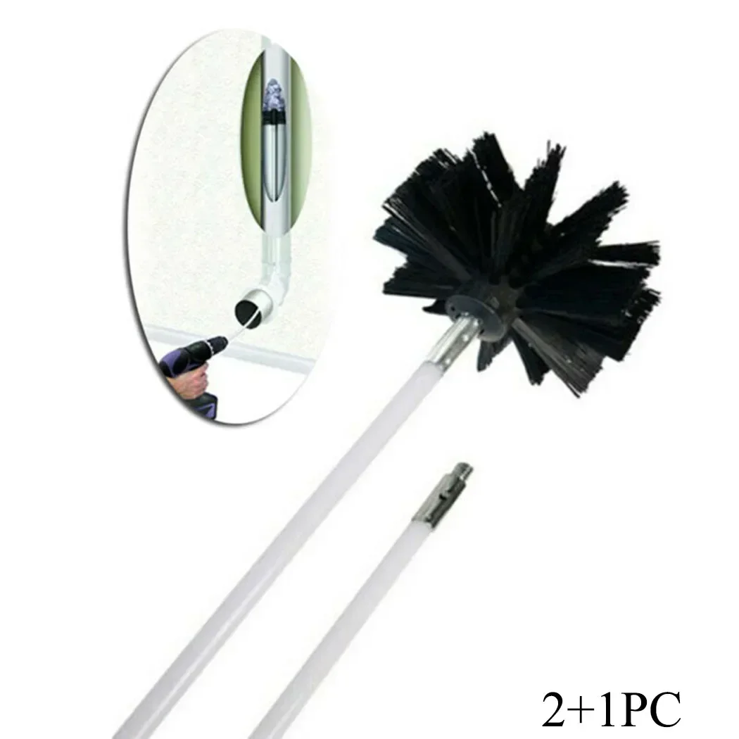Fireplace Brush head Flue Cleaning System + 2 Rods Accessories Chimney Sweeping Cleaner Brush DIY Nylon Tool Kit