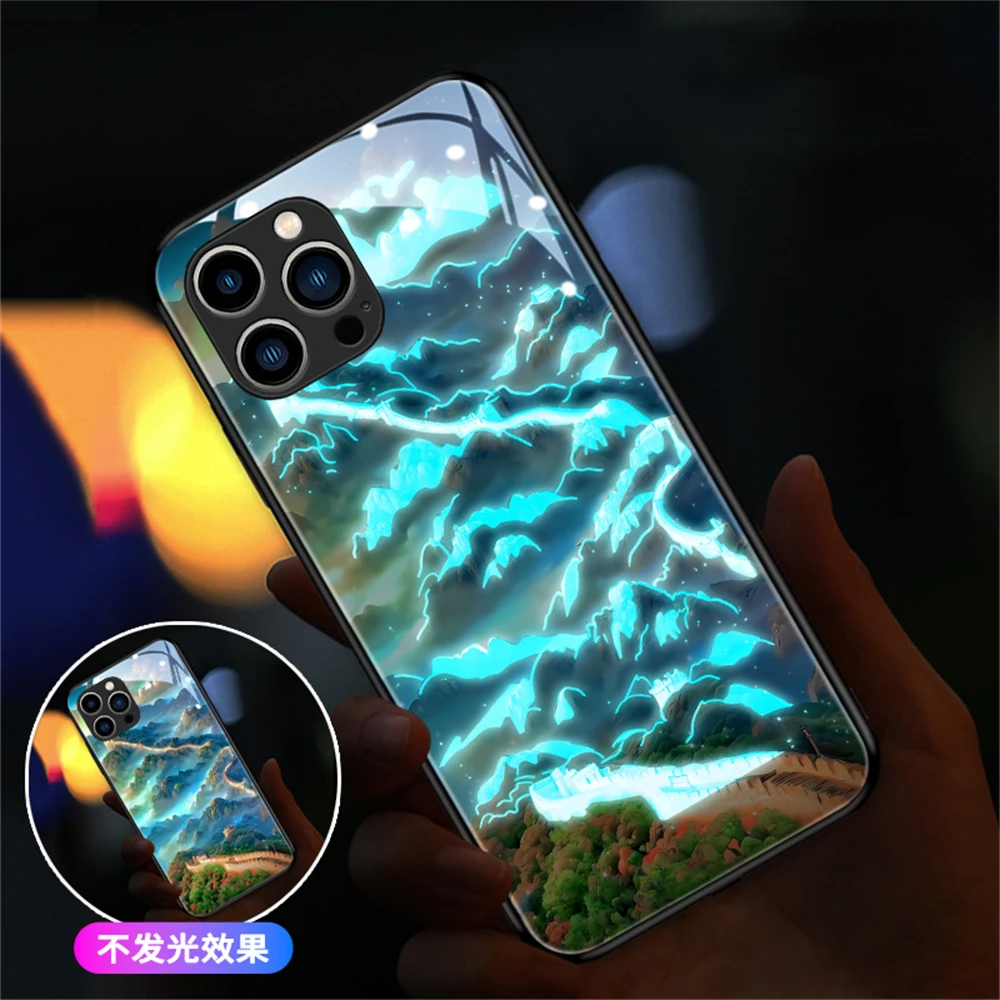 

The Great Wall Pattern LED Light Glowing Luminous Phone Case Gifts For Samsung S23 S22 S21 S20 FE Note 10 20 Plus Ultra A54