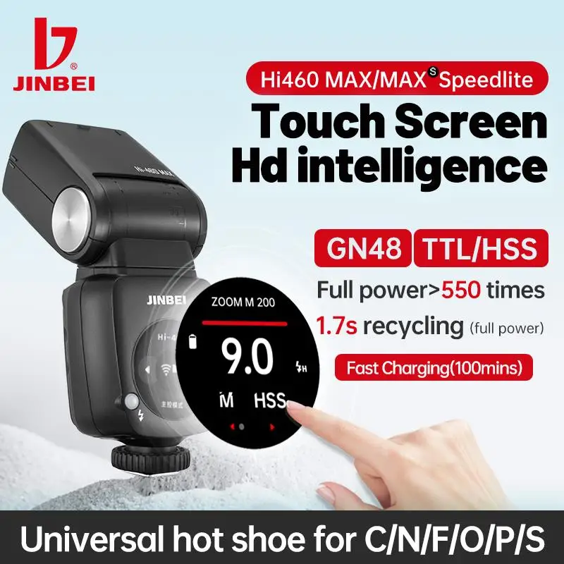 

JINBEI HI460MAX Speedlite GN48 TTL/HSS Speedlight Flashes Universal Hot Shoe Camera Flash Speedlite Touch Screen for Canon Sony