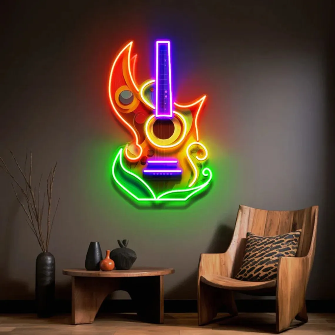 Description Picture 3 of itemGuitar Neon Sign Custom Neon Sign Music Room logo Sign LED Custom uv Guitar Neon Light