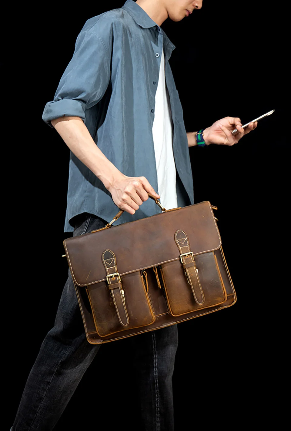 Brown Convertible Laptop Backpack Briefcase