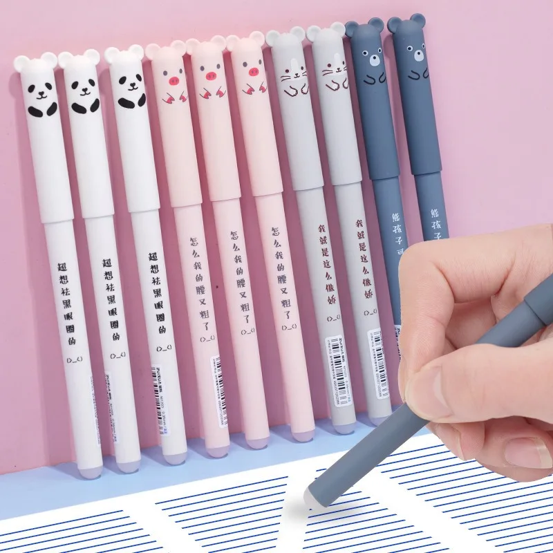 Pack 6 Bolígrafos Borrables 0.5 Mm - Tinta Negra, Diseño Divertido | Ideales Para Niños, Estudiantes Y Oficina