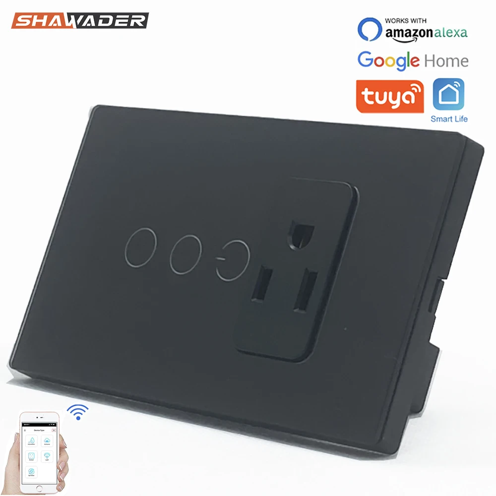 

Tuya Wifi Smart US 118 Light Switch Wall Socket American Mexico Plug Outlet Glass Touch Panel Remote Control Alexa Google Home