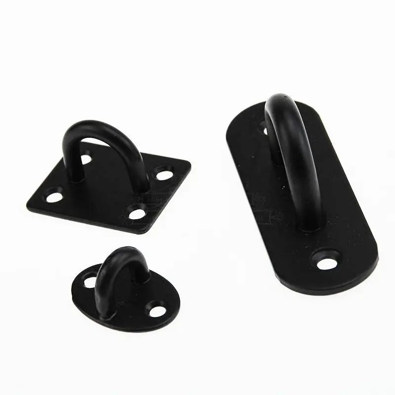 Black Stainless Steel Wall Hook Heavy Duty Fixed Pad Eye Plate Deck Door Buckle U/J-Shaped Heavy Duty Ceiling Mount Hanger 6