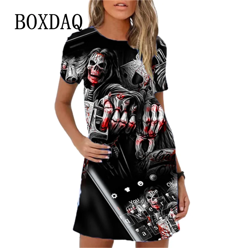 Women's Casual A-Line Dress – Short Sleeve, Round Neck, Printed Swing Style
