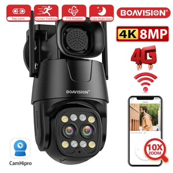 Telecamera IP Wifi/4G Sim Card PTZ HD 4MP 8MP Dual Lens 2.8mm-8mm 10X Zoom Outdoor AI Human Tracking Color Night Vision Audio Security Camera