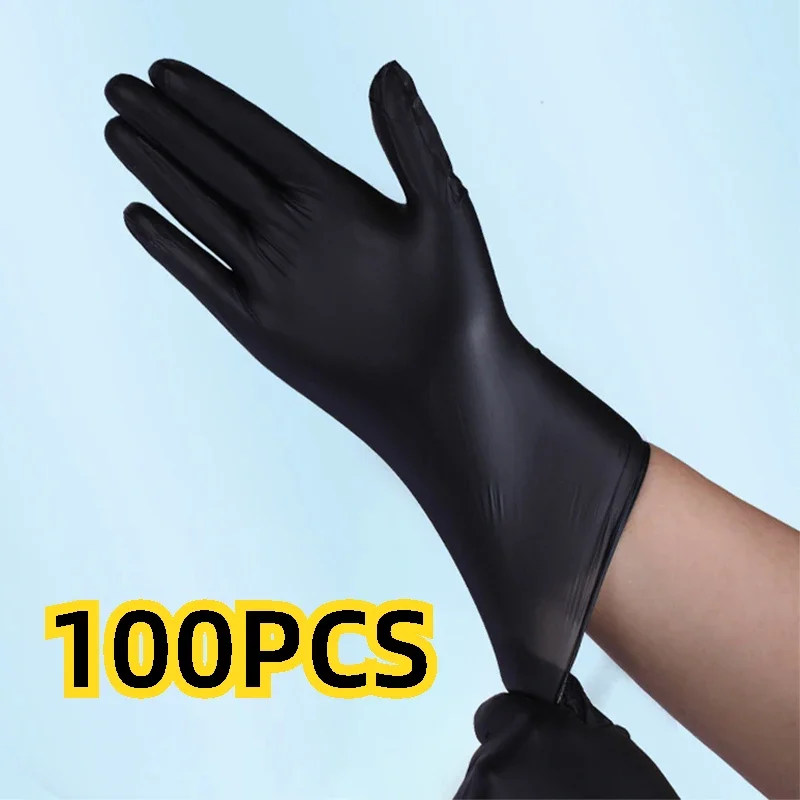 100pcs Gloves Disposible Latex Free Black Nitrile PVC Gloves Housework Cleaning Car Industry Gardening Pet Care Cooking Tools