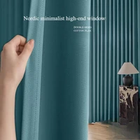 Nordic Minimalist High-end Window Curtain Lake Blue Modern Bedroom Curtains Thick High Shading Curtains Heavy Curtain Decoration 1