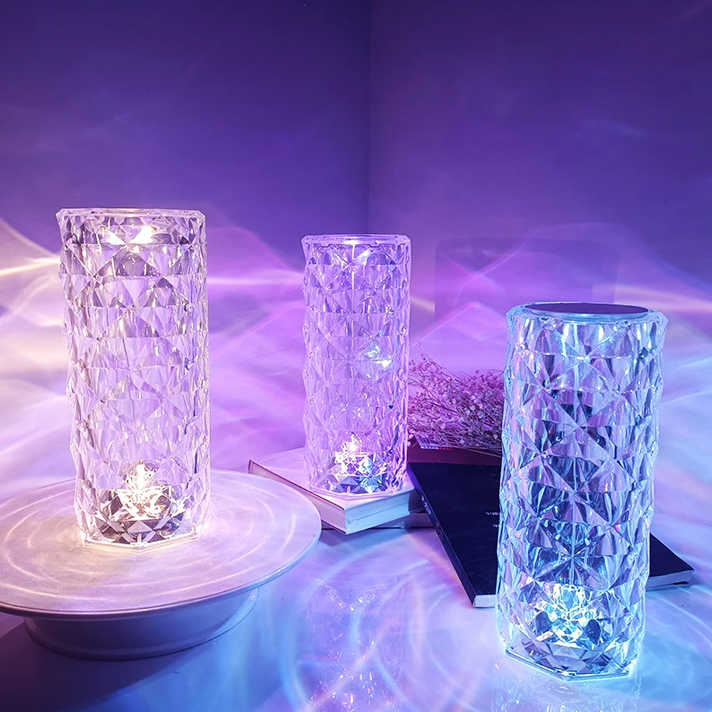 Kaufe 16/7/3/1 Farben LED Kristall Tischlampe Rose Licht Projektor Touch  Einstellbar Romantische Diamant Atmosphäre Licht USB Touch Nachtlicht