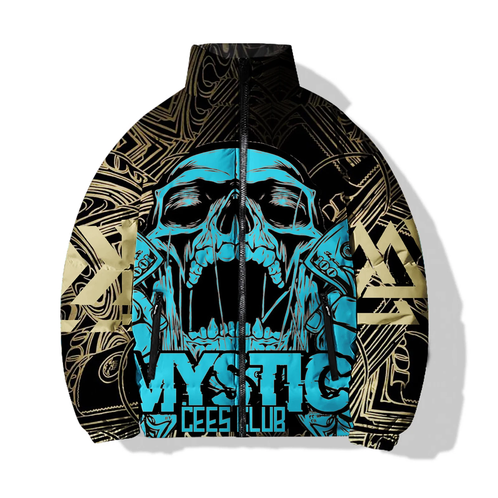 thumbnail image 1 of Agregue algodón y espese el abrigo de invierno para hombre Abrigos de invierno para hombre cómodos y cálidos Estampado de calavera personalizado para hombre Nuevo en parkas para hombre, 1 of 5