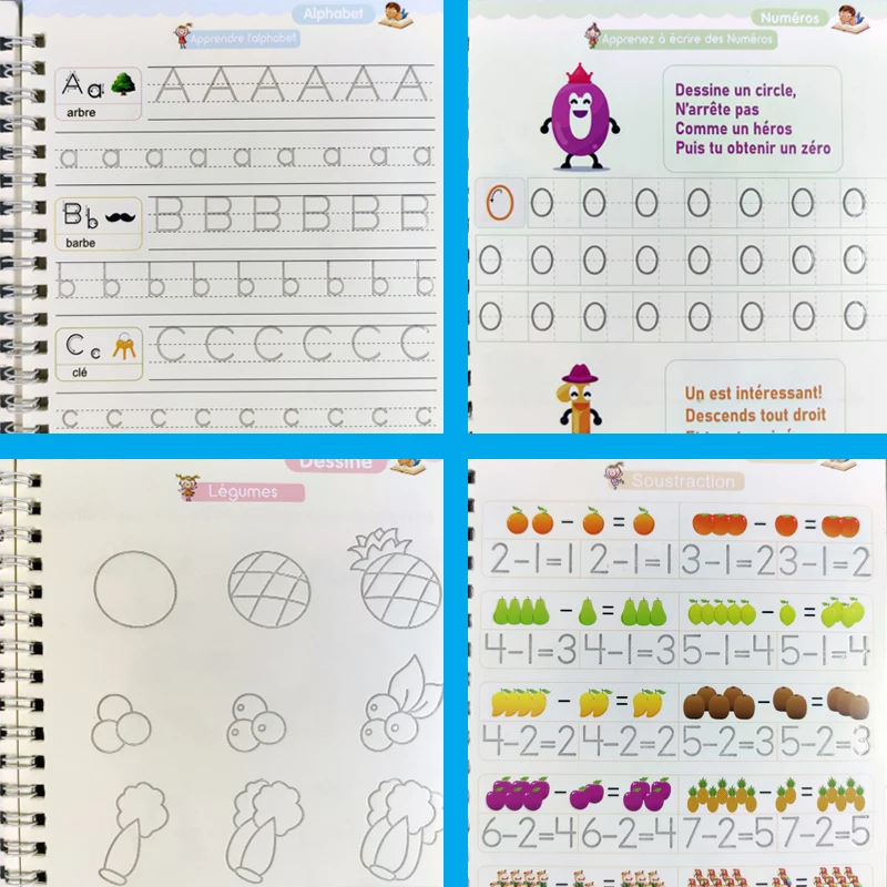 4books French Magic Practice Copybook Magic Book That Can Be Reused Learn Alphanumeric Drawing Math Writing Children Calligraphy 3
