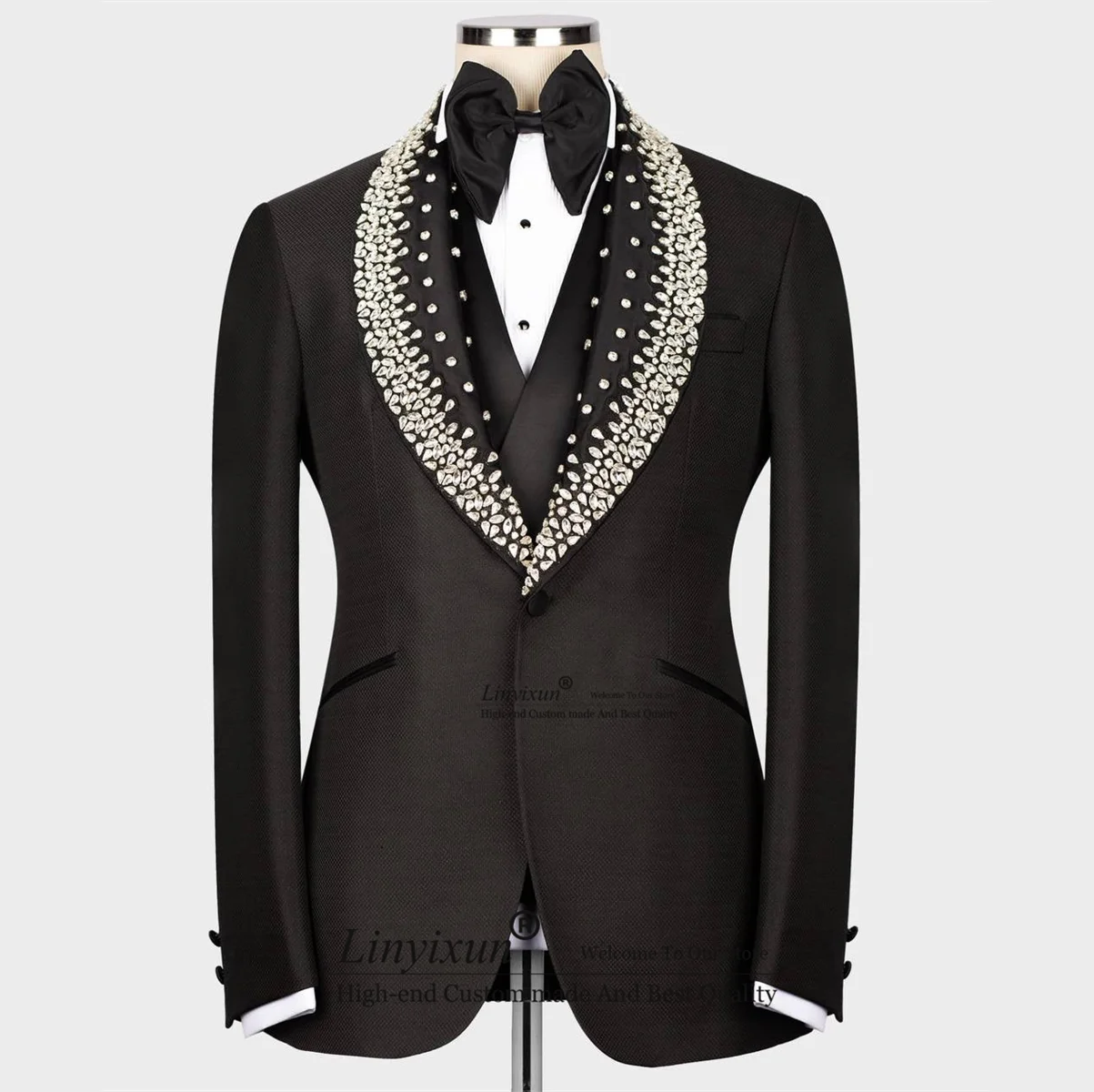 

Exquisite Beads Men Suits Glitter Shawl Lapel Wedding Groom Tuxedos 3 Pieces Male Prom Party Blazer Vest Pants Costume Homme