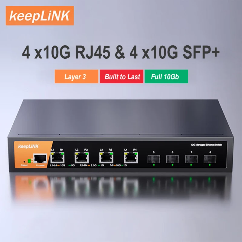 KeepLiNK 8포트 10Gbps 레이어 3 관리형 스위치 (4개의 10G Base-..