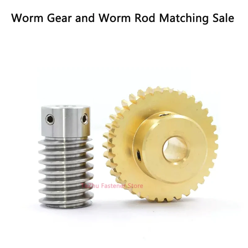 Turbine Worm Gear with Worm Rod 1 Set 1M 1 Module 15 20 25 30 Teeth Brass Gear 45# Steel Rod Drive Ratio 1:15/20/25/30 for motor gear transmission gear electric bike gear cassette deck tape gear electric chain saw gear