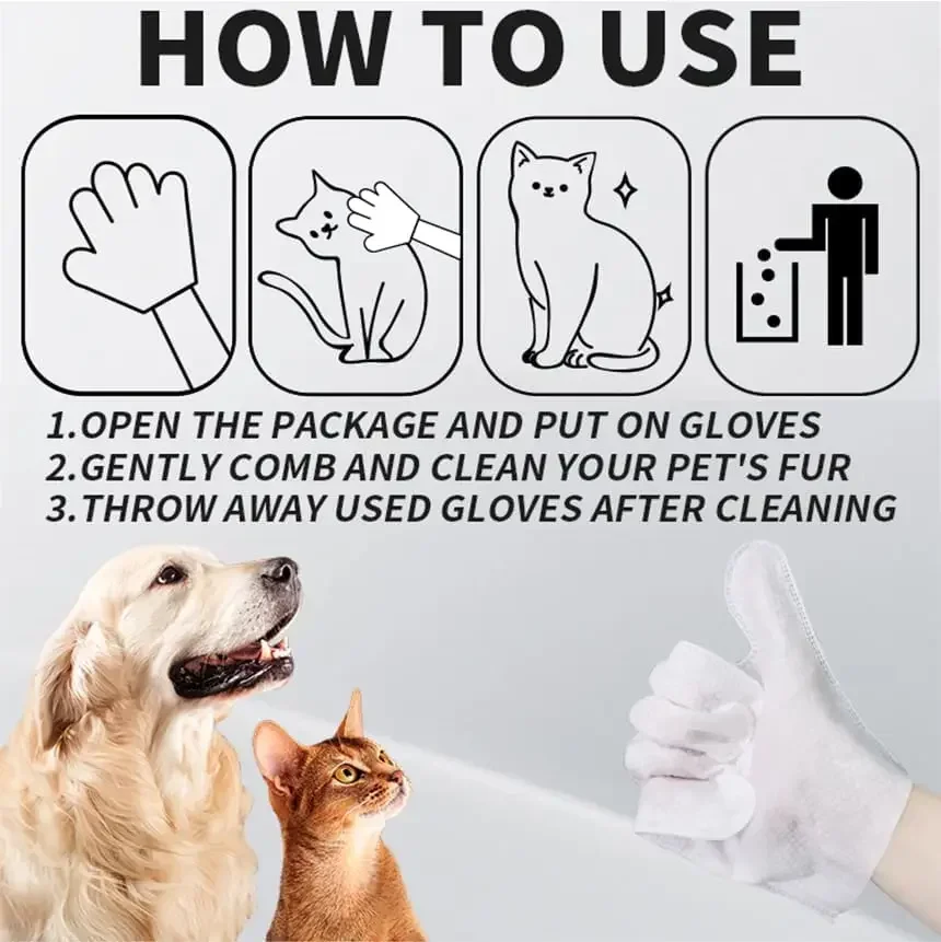 Pet Cleaning Wipes 6pcs for Dogs & Cats Dog Washing Bathing Deodorizing Grooming Gloves for Daily Care