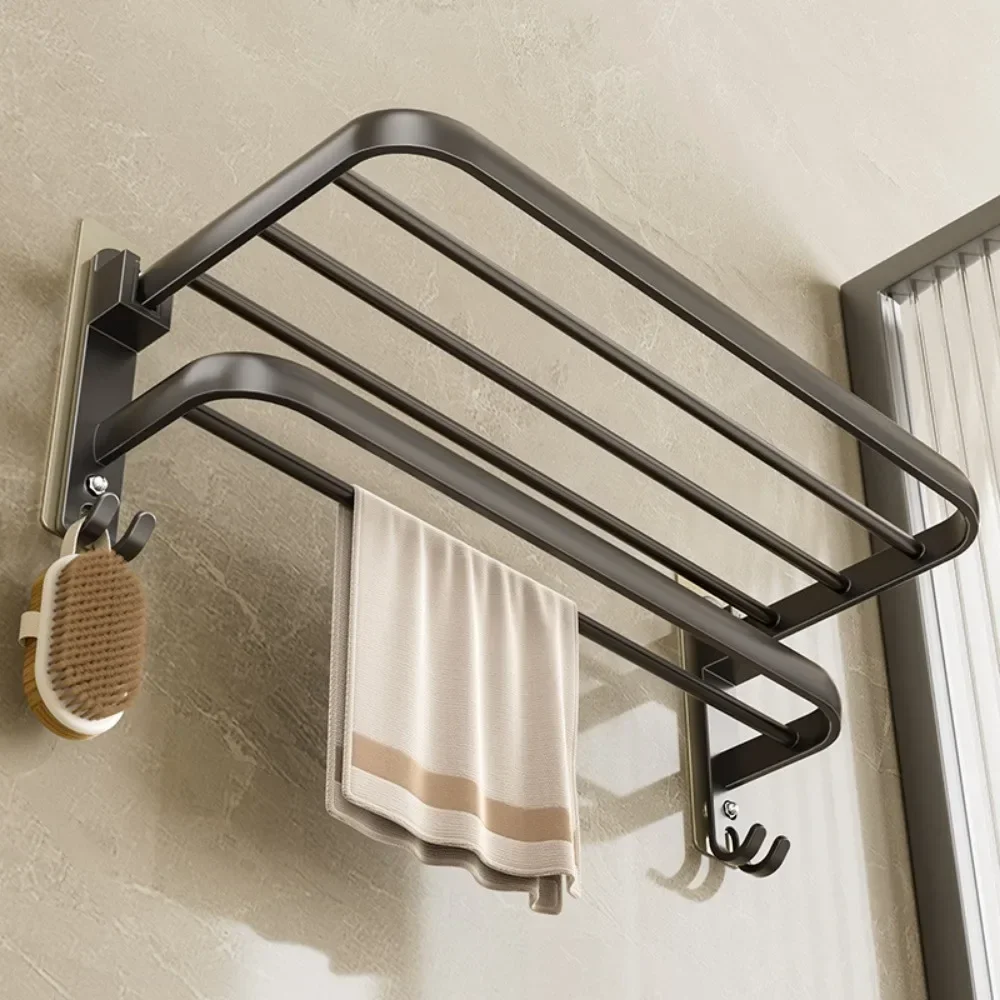 Towel Rack 40-60 CM Folding Holder Bathroom Accessories Bath Wall Sticker Rail Shower Hanger With Hook Black Bar Aluminum Shelf storage rack towel rack towel holder bathroom hardware set