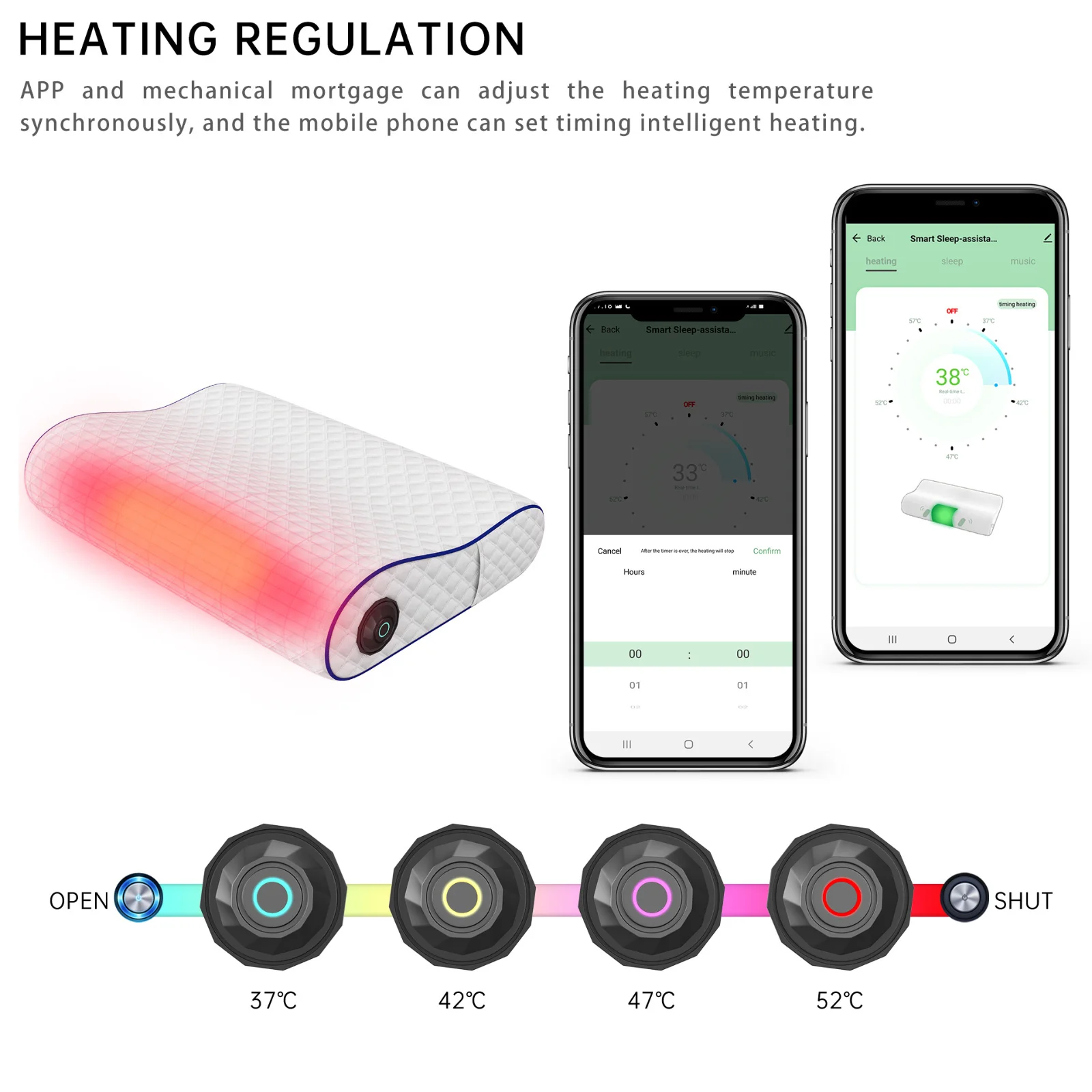 Smart Memory Foam Bed Pillow Carbon Fibre heating Far Infrared Therapy Built-in Bluetooth Speaker Play Music Sleep Monitoring 3