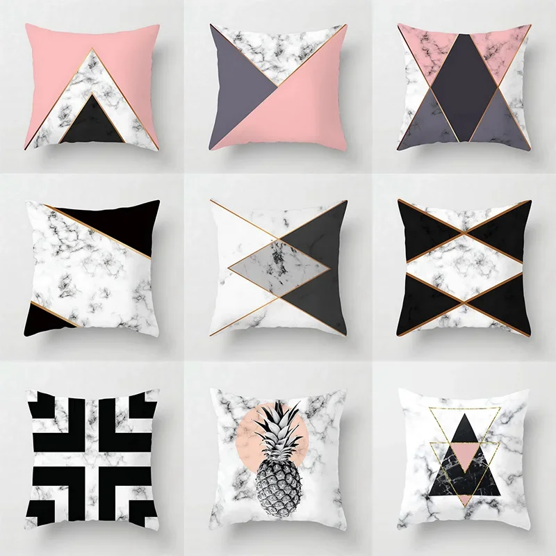 

Pink Geometric Triangle Marble Pattern Printed Soft Square Pillowslip Polyester Cushion Cover Pillowcase Living Room Home Decor