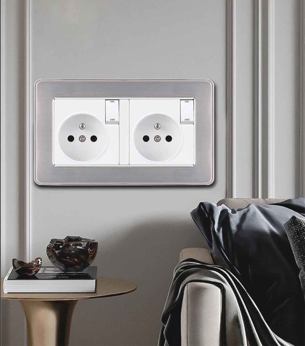 Description Picture 6 of itemEIOMR EU Standard Wall Socket 146*86mm Ground 16A 220V with Small Push Button Switch PC/Glass/Stainless Steel Panel Power Socket