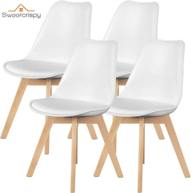 

Dining Chairs Set of 4 Mid-Century Modern Dinning Chairs, Living Room Bedroom Outdoor Lounge Chair PU Leather Cushion and Wood L