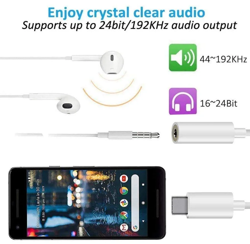 USB C - 3.5mm 헤드폰 잭 어댑터 타입 C 포트 오디오 Aux 케이블 동글 (아이폰 16/15/15 Plus/15 Pro/15 Pro Max/ 호환)