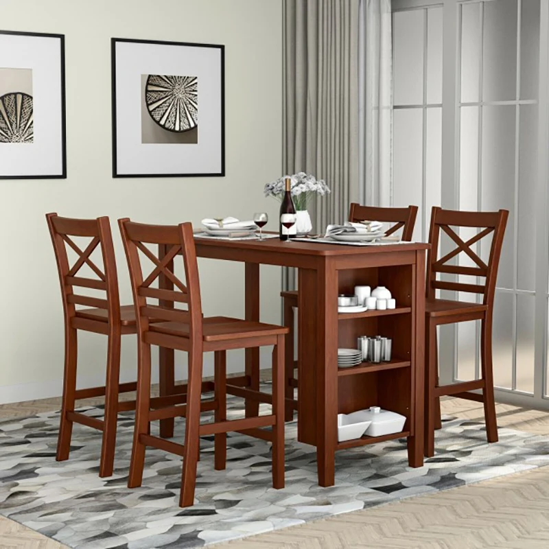 

Counter Height Bar Table with 3-tier Storage Shelves Kitchen Bar Tables with Side Storage Cabinet Bar Counter